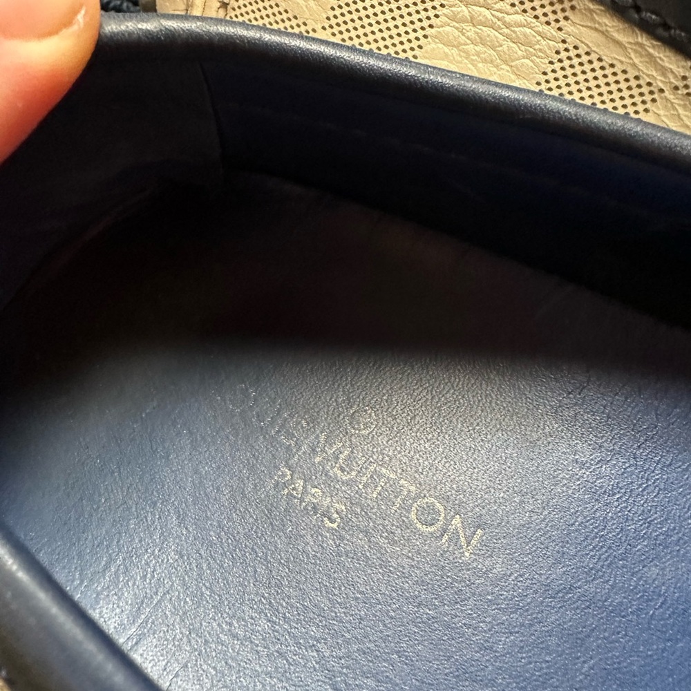 Louis Vuitton Cream & Navy Damier Driving Loafers - Picture 2 of 5